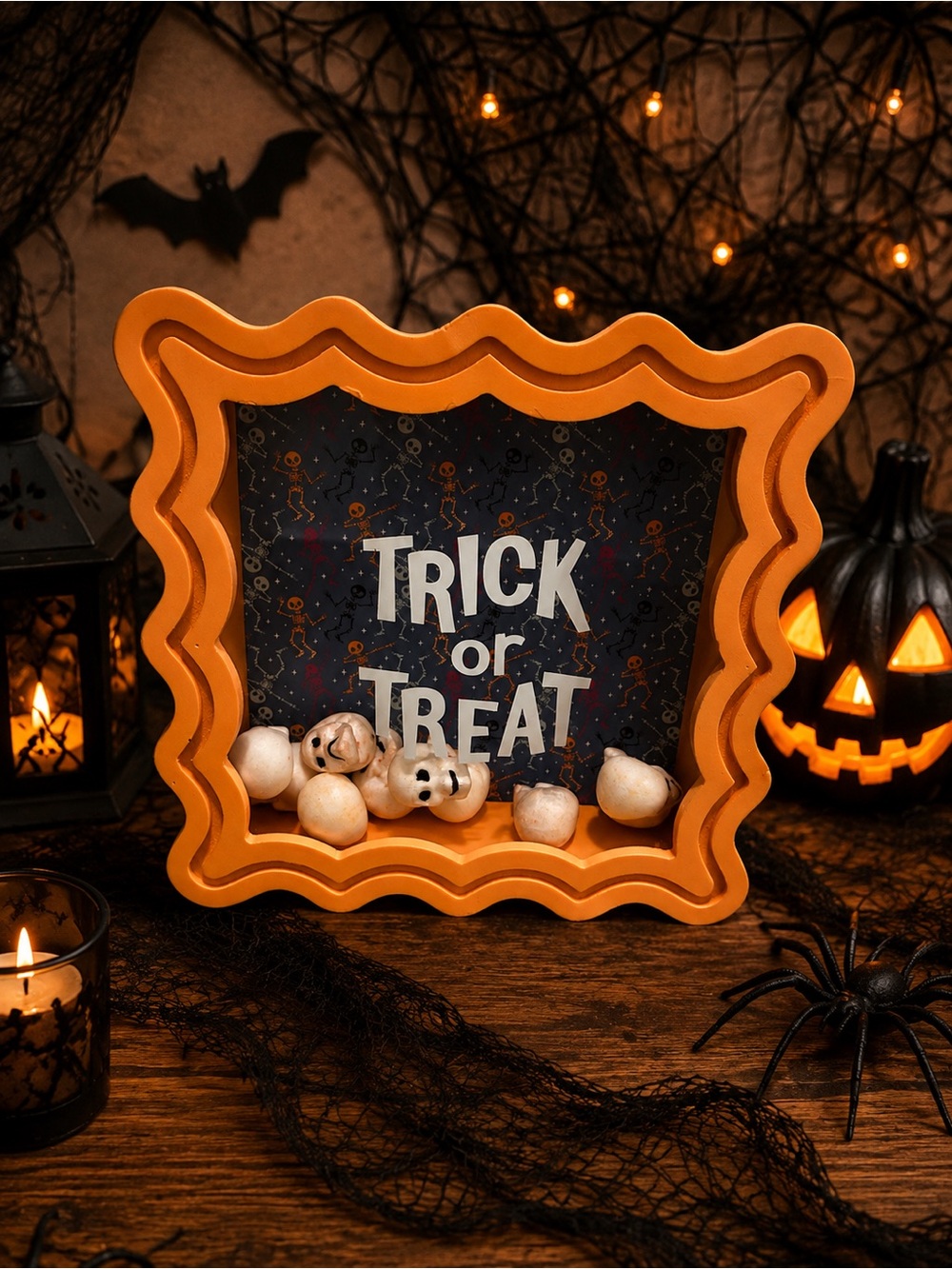 Halloween 'Trick or Treat' Orange Decorative Frame Sign - Home Party Supplies